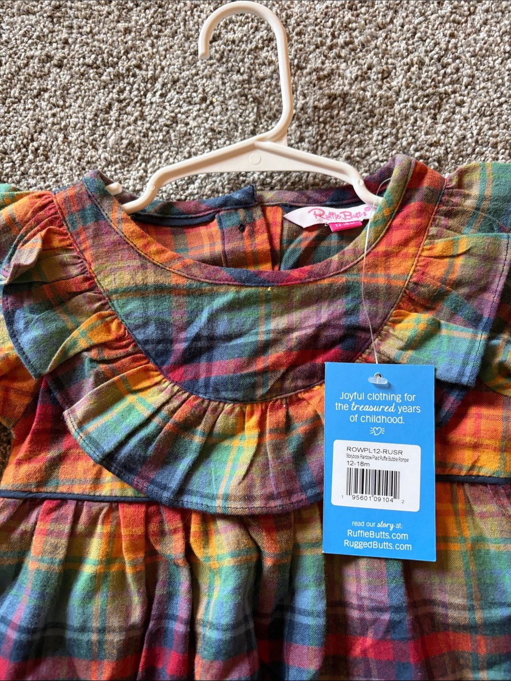Ruffle Butts Rainbow Plaid RuffleBubble Romper and Tights - Picture 2 of 4